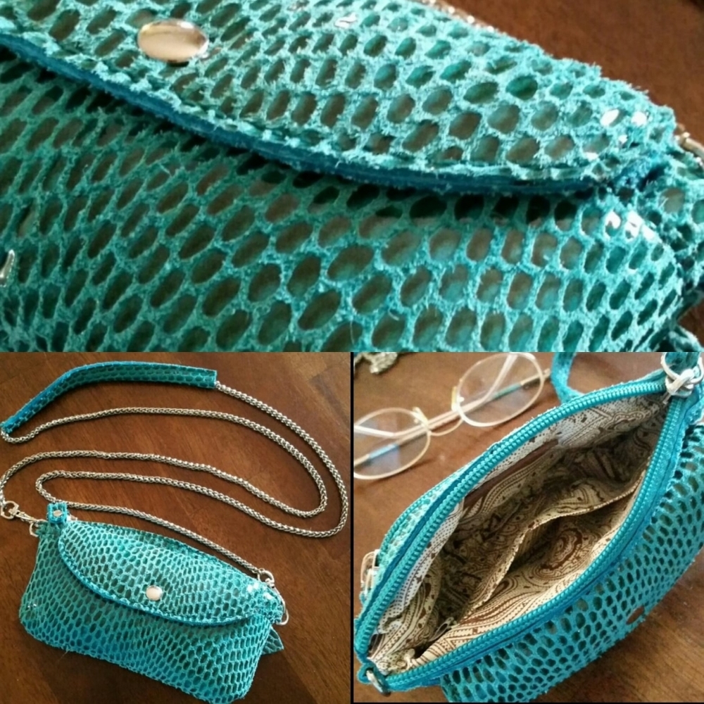 Sorial Aqua Faux Snakeskin Wrist/Clutch/Crossbody